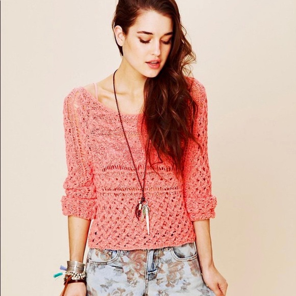 Free People Coral Crochet Chunky Knit Pullover, XS - Picture 2 of 10